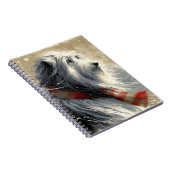 Baarde collie met gestreepte wintersjaal notitieboek (Rechterzijde)