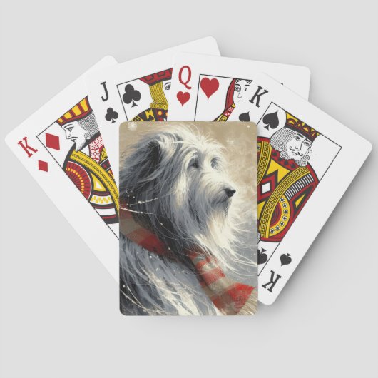 Baarde collie met gestreepte wintersjaal pokerkaarten (Achterkant)