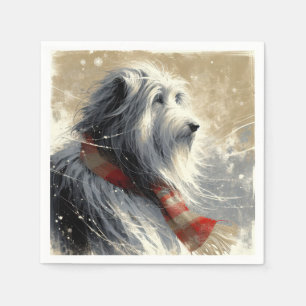 Baarde collie met gestreepte wintersjaal servet