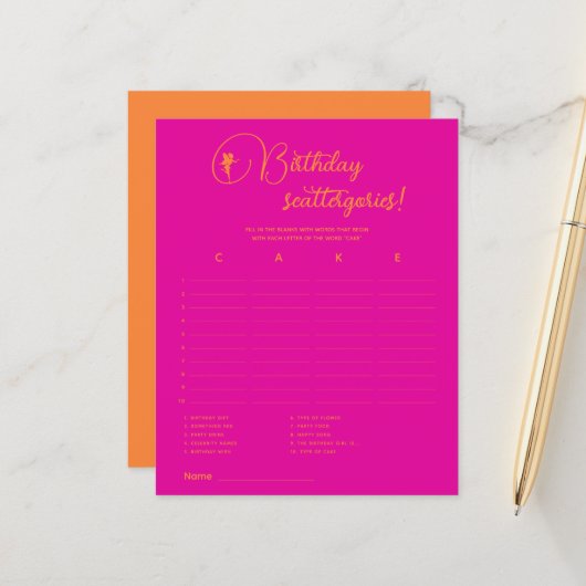 Baardejaarscattergories! Birthday Party Game (Voorkant / Achterkant in situ)