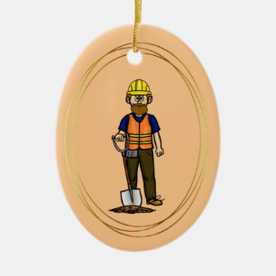 Baardige Bouwvakker met Schep Ornament