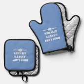 Baas Lady Janet's Keuken Must-have Cool Blue Ovenwant & Pannenlap Set (Voorkant / Achterkant)