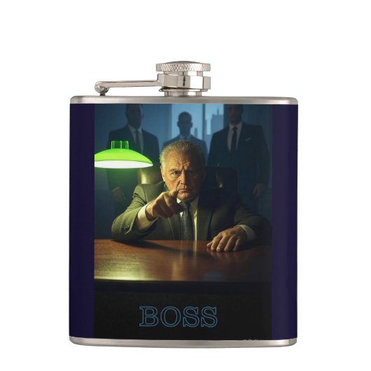 Baas met tekst omwikkelde fles heupfles (Voorkant)