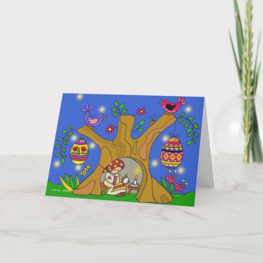 Baba en de Pysanky Tree Oekraïense volkskunst Feestdagen Kaart (Voorkant)