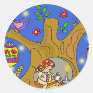Baba en de Pysanky Tree Oekraïense volkskunst Ronde Sticker