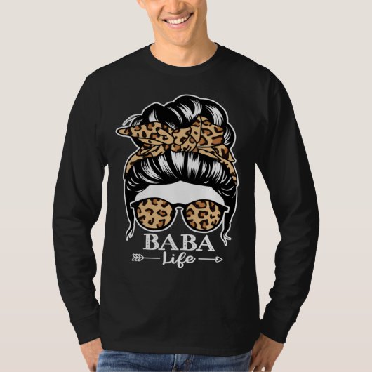 Baba Life Messy Bun Hair  Baba Leopard T-shirt (Voorkant)