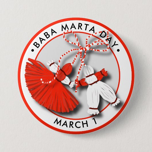 Baba Marta Day Martenitsa Ronde Button 7,6 Cm (Voorkant)