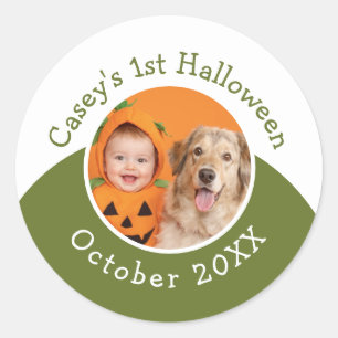 Baba's 1e Halloween Upload Foto Bewerkbare Tekst Ronde Sticker