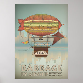 Babbage door het luchtschip Steampunk Vintage Trav Poster