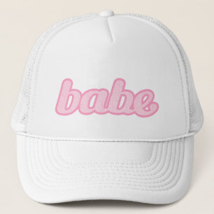 "babe" denim lichtroze en witte hoed trucker pet