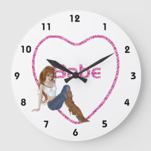Babe Glitter Heart Snoep Redhead Girl Design Grote Klok