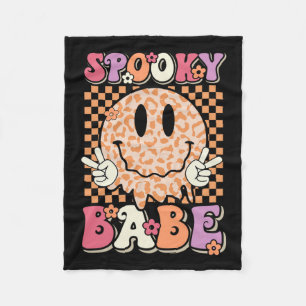 Babe Groovy Halloween Leopard Smile Face Checkered Fleece Deken
