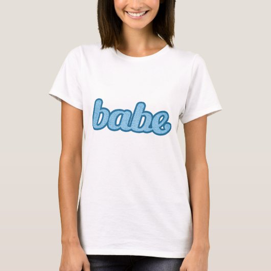 "babe" schattig denim grafisch blauw t-shirt (Voorkant)