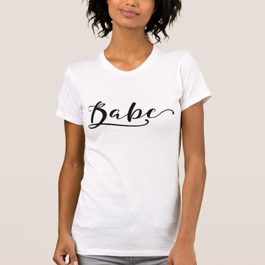 BABE Trendy Black Script Calligraphy Moderne Chic T-shirt (Voorkant)