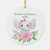 Babies 1e kerstroze groene olifant keramisch ornament (Voorkant)
