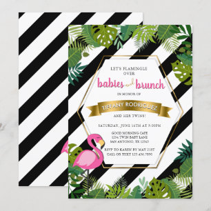 Babies en Brunch Twins Flamingo Baby shower Kaart