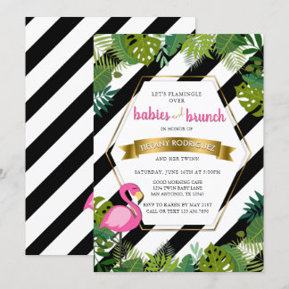Babies en Brunch Twins Flamingo Baby shower Kaart