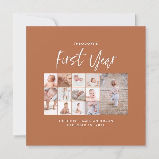 Babies first jaar fotocollage schrift terracotta (Voorkant)