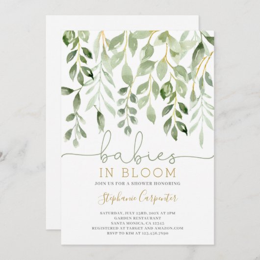 Babies in Bloom greenery twins-uitnodiging Kaart (Voorkant / Achterkant)