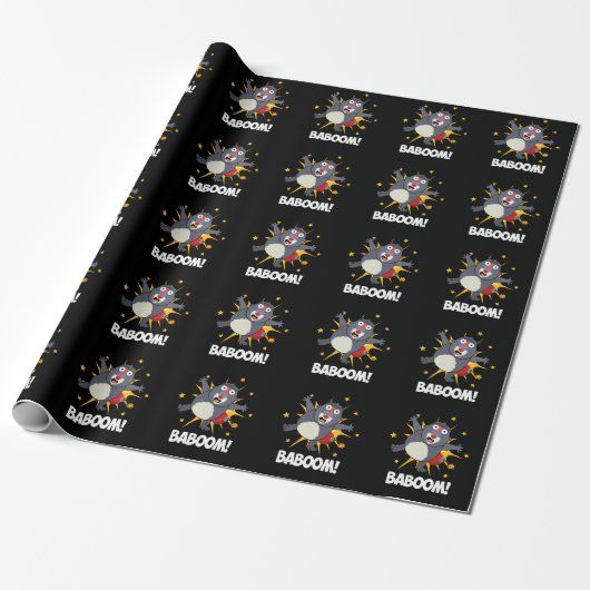 Baboom Funny Exploding Baboon Pun Dark BG Cadeaupapier (Uitgerold)