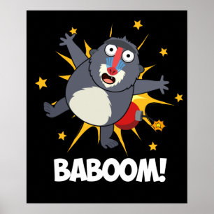 Baboom Funny Exploding Baboon Pun Dark BG Poster