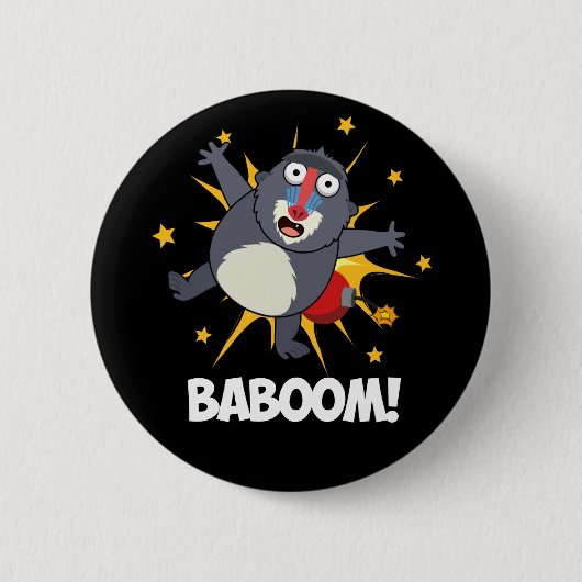 Baboom Funny Exploding Baboon Pun Dark BG Ronde Button 5,7 Cm (Voorkant)