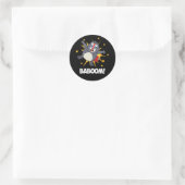 Baboom Funny Exploding Baboon Pun Dark BG Ronde Sticker (Tas)