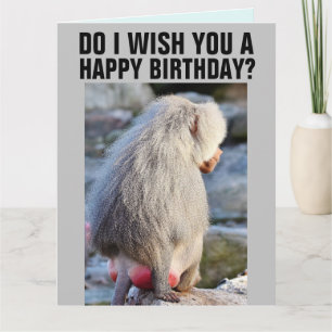 BABOON BUTT FUNNY CARTES D'ANNIVERSAIRE, ROUGE & S