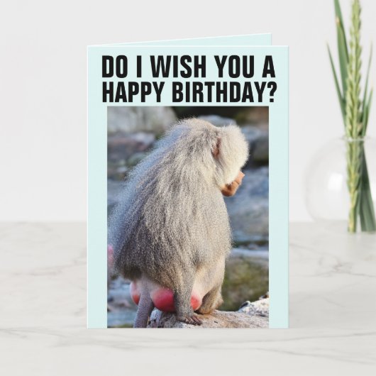 BABOON BUTT FUNNY CARTES D'ANNIVERSAIRE, ROUGE & S (Devant)