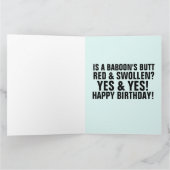 BABOON BUTT FUNNY MONKEY BUTT CARTE D'ANNIVERSAIRE (Intérieur)