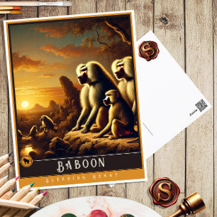 Baboon   Carte postale Famille Vintage Animal