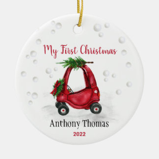 Baby 1e eerste kerstfeestdag Red Truck Keramisch Ornament