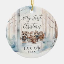 Baby 1e Eerste Kerstmis Sneeuw Winter Woodland Cer