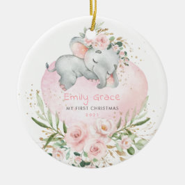 Baby 1e eerste kerstviste blush Floral Elephant Keramisch Ornament