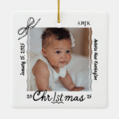 Baby 1e Kerst Minimale Hand Getrokken Krabbel Bow Keramisch Ornament (Achterkant)