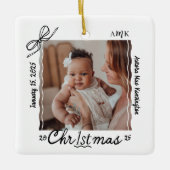 Baby 1e Kerst Minimale Hand Getrokken Krabbel Bow Keramisch Ornament (Voorkant)