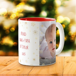 Baby 1e Kerstdag Grootouders Snowflakes 2 Foto Tweekleurige Koffiemok