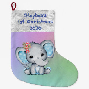 Baby 1e Kerstmis Blauwe Olifant Jongen Grote Kerstsok