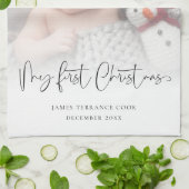 Baby 1e Kerstmis Foto Overlay Script Naam Jaar Theedoek (Gevouwen)