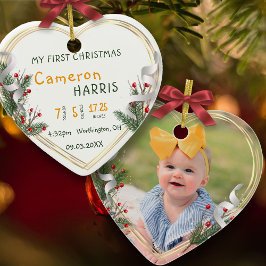 Baby 1e Kerstmis Geboorteinfo Aangepaste Foto Mile Keramisch Ornament