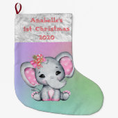 Baby 1e Kerstmis Roze Olifant Grote Kerstsok (Voorkant)