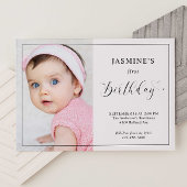 Baby 1e Verjaardag Elegant Script Swashes Foto Kaart