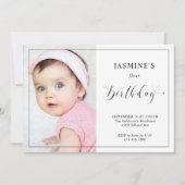 Baby 1e Verjaardag Elegant Script Swashes Foto Kaart (Voorkant)