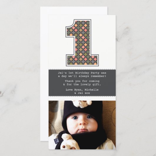 Baby 1e verjaardag nummer 1 Dank u wel Bedankkaart (Voorkant / Achterkant)