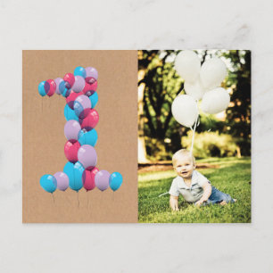 Baby 1e Verjaardagsballonnen Bedankt Foto Briefkaa Briefkaart