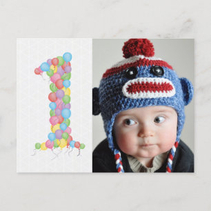 Baby 1e Verjaardagsballonnen Bedankt Foto Briefkaa Briefkaart