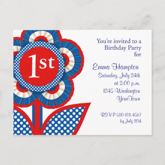 Baby 1er Anniversaire Carte postale Invitation en  (Devant)