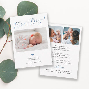 Baby 3 foto script baby jongen geboorteaankondigin notitiekaartje