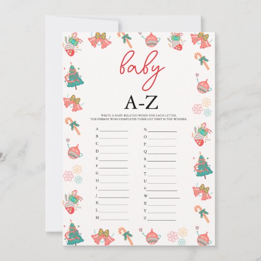 Baby A-Z Jeu Carte Baby shower de Noël (Devant)