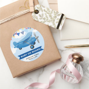 Baby aan boord! Baby shower van een luchtvaartuig Ronde Sticker